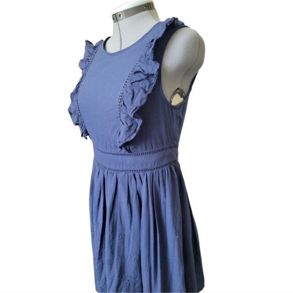 Altar'd State Ruffled Eyelet Dress Women’s Size M Open Back Scalloped Hem Blue - Picture 6 of 9